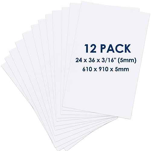 Foam Board 24 x 36 x 3/16" (5mm) - 12 Pack - White Poster Board, Acid Free, Double Sided, Rigid, Sign Board Foamboard for Mounting, Crafts, Paintings Prints, Art, Display, Presentation and Projects