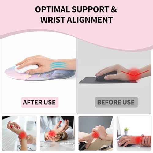 eulps Mouse Pad with Wrist Rest, Comfortable Computer Mousepad with Gel Wrist Support Smooth Surface and Non-Slip PU Base for Pain Relief, Laptop, Office & Home (Cyan Pink Marble)