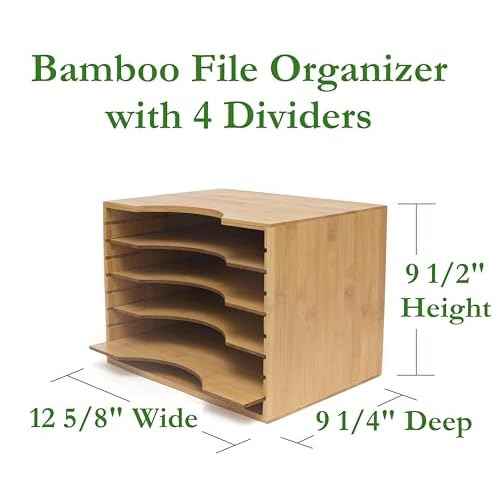 Lipper International 811 Bamboo Wood File Organizer with 4 Dividers, 12 3/4" x 9 1/4" x 9 1/2"