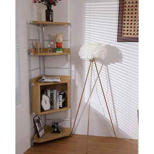 Modern Gold Feather Floor Lamp,Tripod Floor Lamp with White Feather Shade,Elegant Standing Tall Lamp for Bedroom Living Room Home Decor