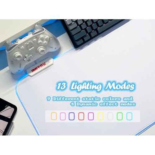 JMIYAV White Gaming Mouse Pad RGB Mousepad Non-Slip Rubber Base Extra Large Cool XL XXL Computer Desk Pad Gaming Accessories LED Light Up Extended Big Mouse Pad for Gamer (31.5x12In) Upgrade