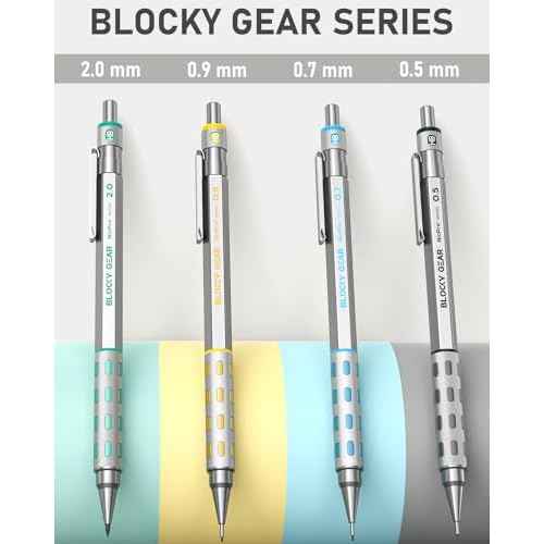 Nicpro Blocky Gear Metal Mechanical Pencil Set with Leather Case, 40PCS Art Drafting Pencil 0.5, 0.7, 0.9 & 2mm Lead Pencil with 352PCS (HB 2H 4H 2B 4B 6B Color) Lead Refills for Sketching Drawing