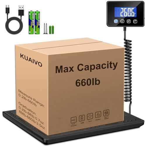 Shipping Scale, 660lbs Heavy Duty Digital Luggage Scale for Packages, 0.35oz High Accurate Postage Scale for Small Business, Warehouse, Home Use, Battery & Charging Cable Include