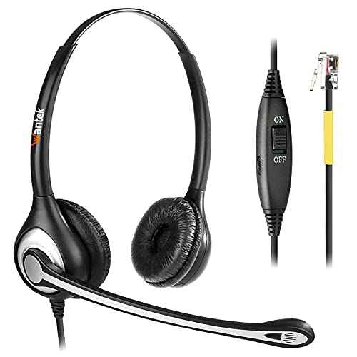 Telephone Headset with Microphone Noise Cancelling, RJ9 Phone Headset Compatible with Volume Adjustment Mute Control Switch for Call Center Office