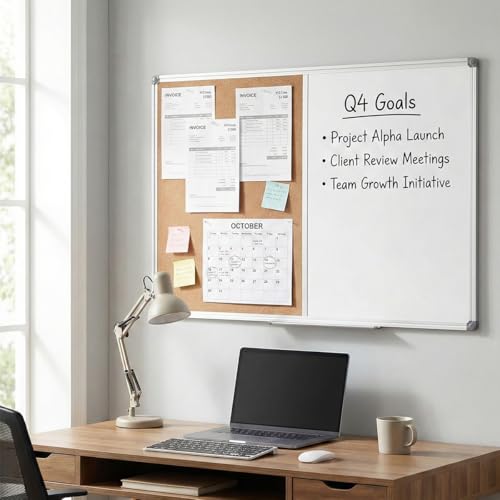 DexBoard Magnetic Whiteboard & Cork Bulletin Board 48x36 inch Combo