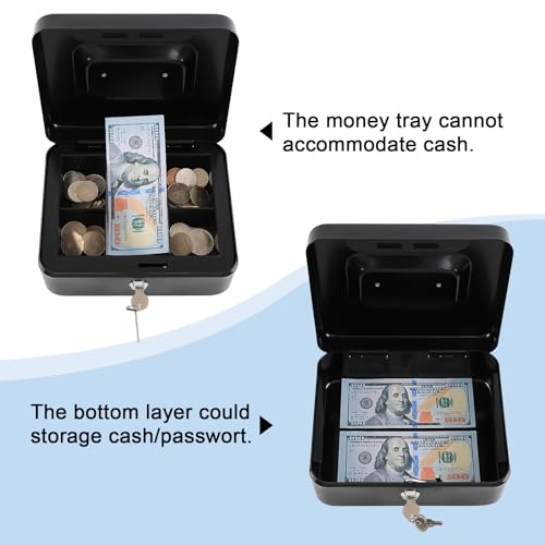 KYODOLED Black Medium Metal Lock Box with 2 Keys - Portable Cash & Medication Safe