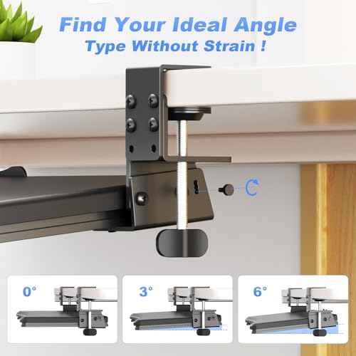 suptek Adjustable Keyboard Tray Under Desk - Slide Out with C Clamp Mount, Computer Keyboard & Mouse Tray, 25.6" (30.4" Including Clamps) x 11.8" Pull Out Computer Drawer for Typing, Black, DSF1PRO