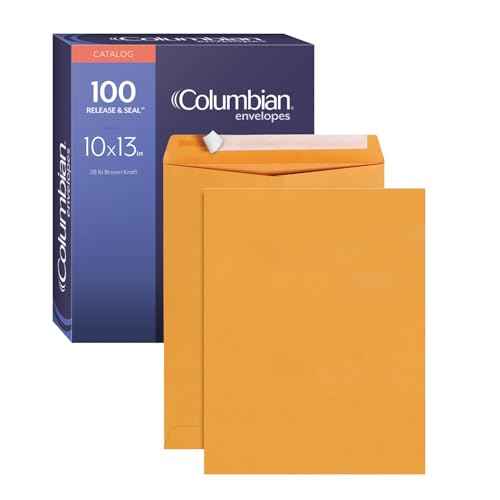 Columbian 10 x 13 Catalog Envelopes with Self Seal Closure, 28 lb Brown Kraft, for Mailing Flat Letter Size Documents or Photos, 100 Per Box (COLO335)