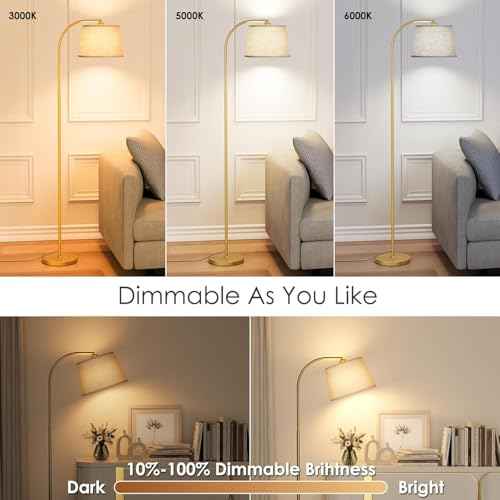 Arc Floor Lamp with Remote Control,64" Modern Standing Lamp with Stepless Dimmable, 3 Colors Temperature and 350¡ÆH/180¡ÆV Rotatable Shade,Gold Arc Floor Lamps for Living Room(with 9W Bulb)