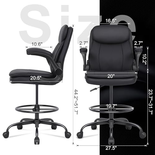 Misolant Drafting Chair, Tall Office Chair for Standing Desk, High Leather Executive Office Chair with Adjustable Height and Flip-up Armrest for Counter Height Desk