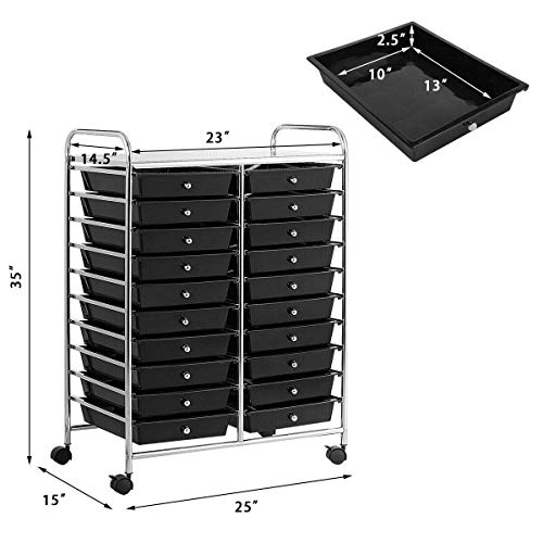 Giantex 20-Drawer Rolling Storage Cart - 25 x 15 x 35 Inch Black (Variation: 20 Drawer)