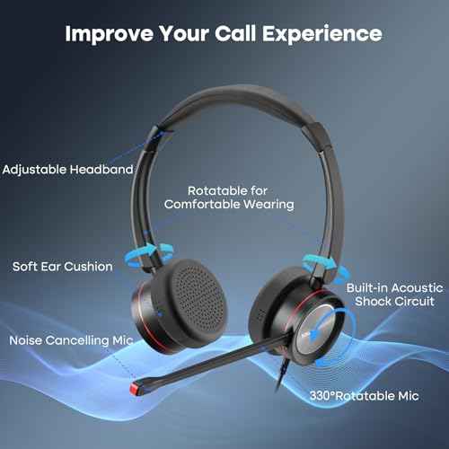 MKJ Telephone Headset with Microphone Noise Canceling, Dual Ear Call Center Headphone Compatible with Cisco Phone 7821 7841 7941G 7942G 7945G 7960G 7975G 8841 8865 9975