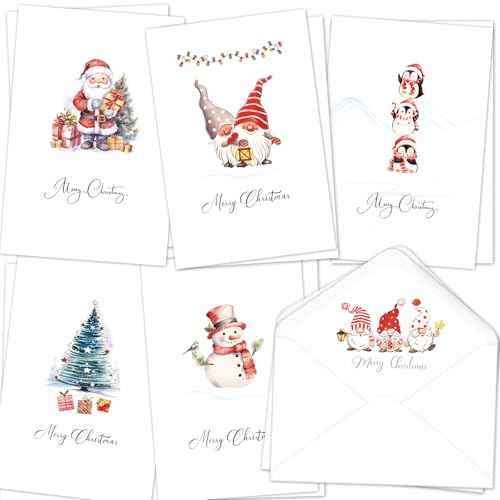 24 Pack Christmas Cards Bulk with Envelopes & Stickers, Watercolor Merry Christmas Card Blank Holiday New Years Cards 4"x 6", 6 Assorted Designs