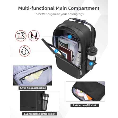 Business Backpack for Men 15.6 inch Expandable Slim Laptop Backpack With USB Charger Port Waterproof Anti-Theft Professional Work Computer Bag Hard Shell Backpack-Black