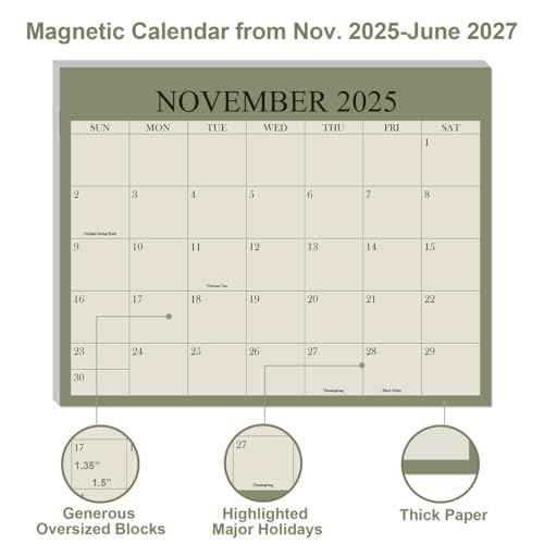2025-2026 Magnetic Fridge Calendar - November 2025 Until June 2027 - The Perfect Monthly Refrigerator Calendar With Minimal Designs for Organizing, 8.5" x 11", Cyan