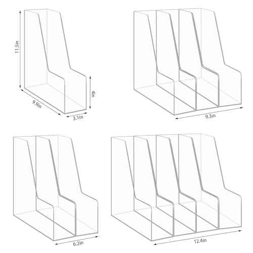 Clear Acrylic Magazine Rack, Vertical File Holder, Desk Organizer Storage Stand for Office, 4 Pack