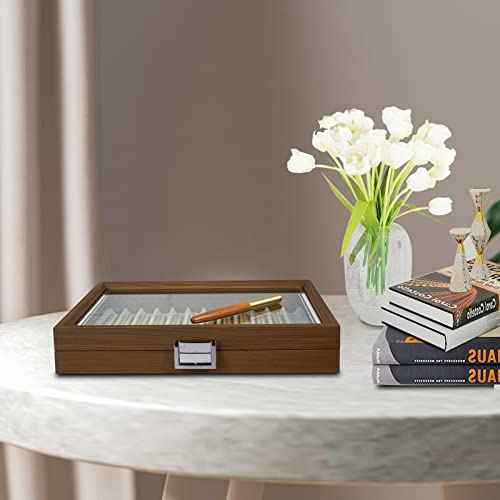 Wood Pen Display Case 12 Pen Organizer Box Pen Storage Collector Organizer Box With Glass Window Pen Fountain Collection Display Case£¨Black Walnut£©