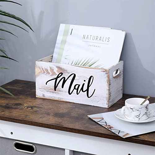 Mail Organizer Countertop Mail and Key Holder for Desk Mail Basket Letter Organizer Caddy Dorm Organizer Rustic Home Decor Mailbox White 5.5*5.5*11.4 Inch