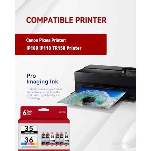 PGI-35 CLI-36 Ink Cartridges 6 Pack (4X Black, 2X Tri-Color) Replacement for Canon 35 36 Ink Work with Canon Pixma iP110 iP100 TR150 TR160 Printers