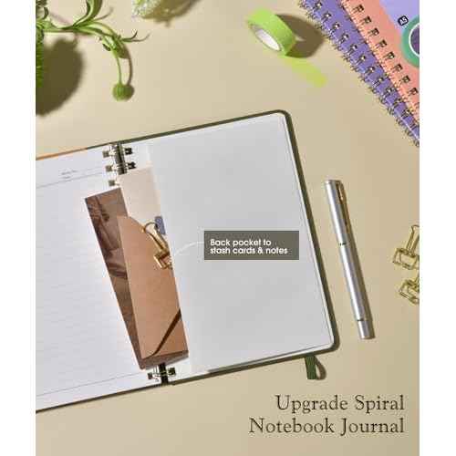 Lined Spiral Journal Notebook, A5 Hardcover Spiral Journals for Women Men, 150 Numbered Pages Spiral Bound Notebook, 100 GSM College Ruled Notebooks for Work, Note Taking 5.75" x 8.38", Olive Green
