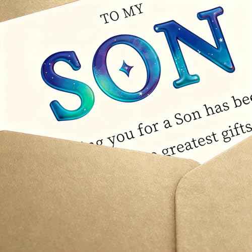 3D Embossed Birthday Card for Son-Raised Lettering & Textured Design - Special Boy Birthday Greeting from Mom and Dad - 7.1x5.3 Inch Premium Card with Envelope