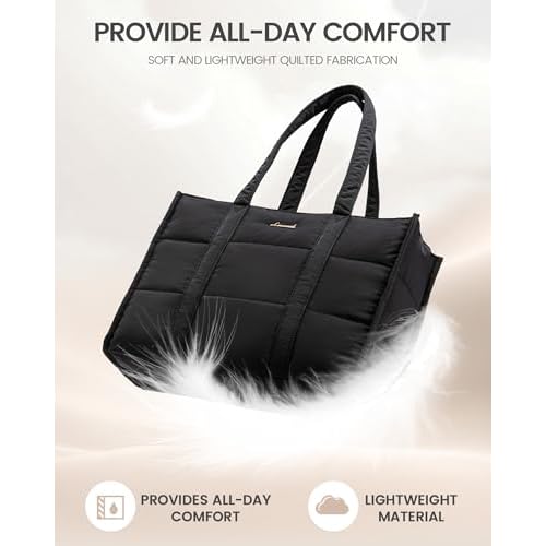 LOVEVOOK Laptop Bag for Women, Puffer Tote Bag for Work 15.6 Inch Large Computer Briefcase for Teacher Nurse, Quilted Lightweight Casual Shoulder Bag For Travel, Daily
