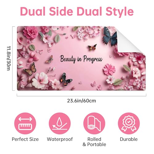Aphlos Butterfly Dual-Sided Waterproof Synthetic Leather Makeup Mat for Vanity & Craft Station