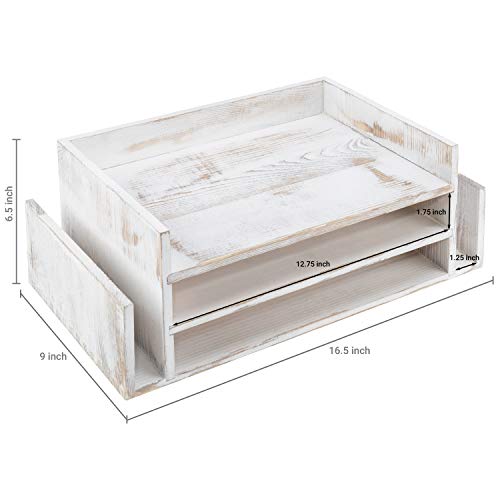 MyGift 3-Tier Desk Organizer & File Tray, Wood Letter Holder for Office, Farmhouse White Wood Desktop Document Organizer with Paper Storage