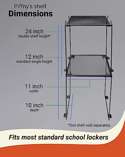 Piffny Locker Organizer Shelf Black 2 Pack - Stackable, Adjustable for School & Gym Lockers