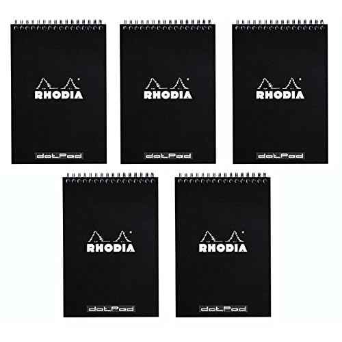 Rhodia Wirebound Black Notepads dot - 6 in. x 8-1/4 in, Pack of 5