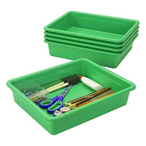 Storex Letter Size Flat Storage Tray ? Organizer Bin for Classroom, Office and Home, Green, 5-Pack (62520A05C)