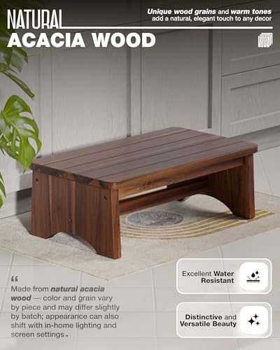 FANATU Walnut Wooden Step Stool 26-Inch Extra Wide Heavy Duty Support 375 lbs