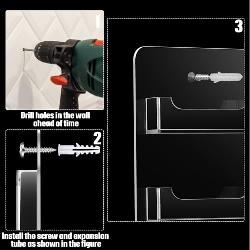 Hillban Wall Mount Business Card Holder with 4 Clear Acrylic Pockets – Office Organization