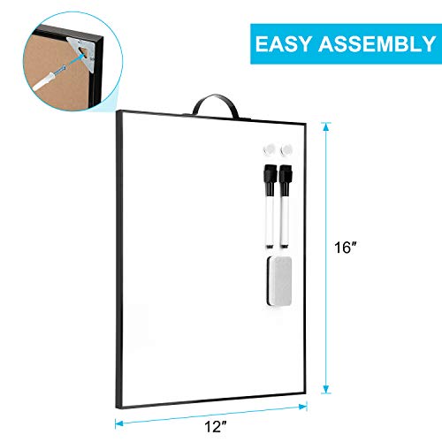 Black Vertical 16x12 Magnetic Whiteboard with Handle - Portable Dry Erase Board for Office & Home