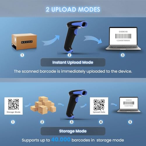 Eyoyo Wireless Bluetooth 1D/2D Barcode Scanner - Blue, Handheld, Cordless