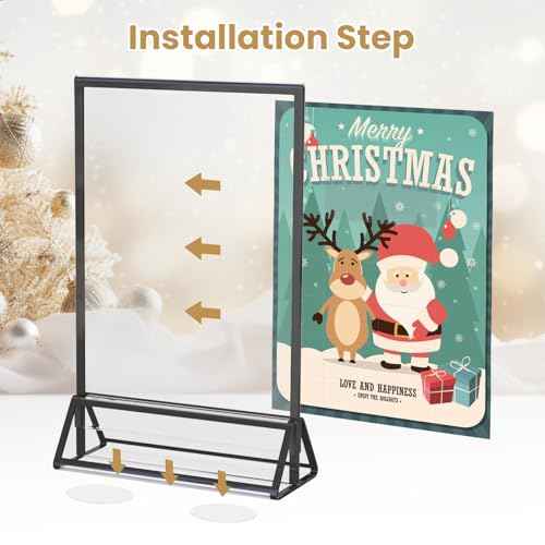 Acrylic Sign Holder 8.5X11 Black Picture Frame Double-Sided Acrylic Frames for Wedding Table Numbers Photo Frames Flyers Menu with Removable Sticky Dots-6 Pack