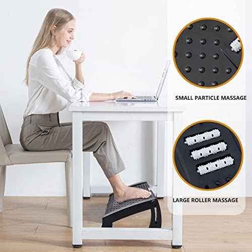 Foot Rest, Adjustable Height Foot Rest for Under Desk at Work, Ergonomic Foot Stool Under Desk for Office, Under Desk Footrest with Large Roller Massage, Comfortable Foot Stool for Pressure Relief