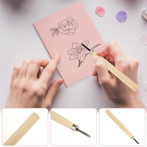 10 Pack Rubber Stamp Making Kit - Block Printing Kit£¬Linoleum Carving Tools with 8 Type Blades, 8 Pcs Pink Rubber Carving Block and Rubber Brayer Roller