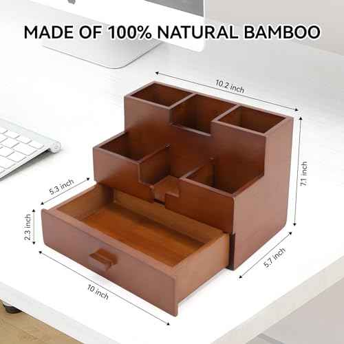 Bamboo Desk Organizer Makeup Storage Drawer Pen Organizer with Drawer bamboo for desk Pencil Holder for Desk