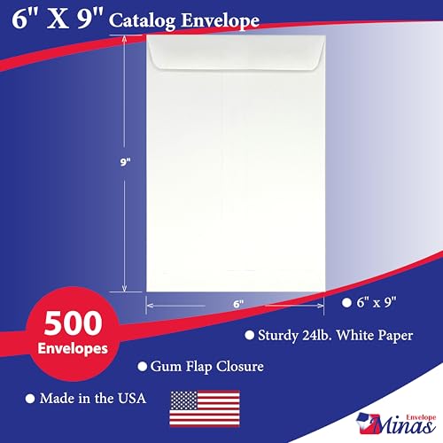 500 Minas Envelope 6" x 9" Catalog Envelope (Open End) Sturdy 24lb. White (500 Envelopes)