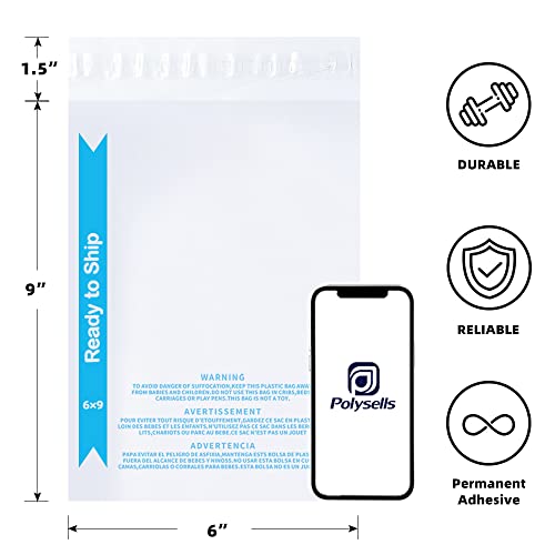 POLYSELLS 100 Count 6"x9" Strong Self Seal Clear Poly Bags with