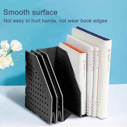 deli 2 Pack 4 Vertical Compartment Binder Holder for Desk Organizer Collapsible Magazine File Holder Adjustable Sturdy Binder Storage Organizer for Office School Home-Black