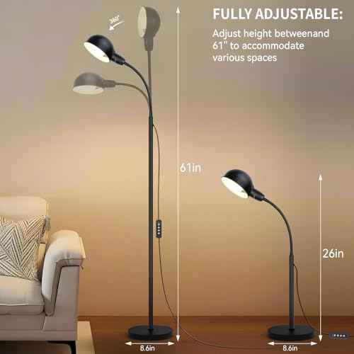 Floor Lamp with Flexible Gooseneck and Height Adjustable£¬Standing Lamp Include Dimmer LED Bulb£¬Ideal Tall Lamp with Dimmer and Timer Switch for Reading,Bedside and Living Room (Black)