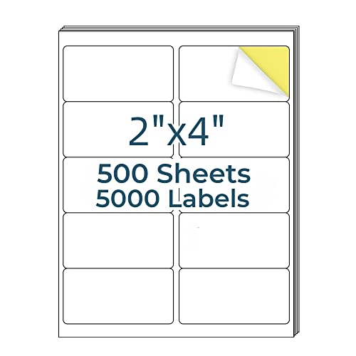 2" x 4" Mailing Labels,5000 Address Labels(500 Sheets),Printable White Shipping Labels for Laser/Inkjet Printer,Permanent Adhesive Sticker Labels