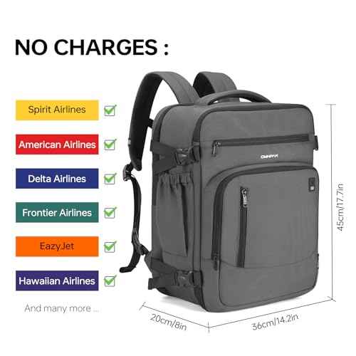 Omnpak Travel Backpack 18x14x8, Spirit Airlines Personal Item Bag with Shoe Compartment,17 Inch Laptop Backpack for men Airline Approved,Carry On Luggage with Wet Pocket, Grey