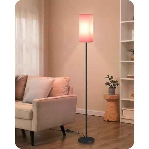 Floor Lamp, Pole with Foot Switch, Modern Standing Lamp Shade, Minimalist Freestanding Lamp (Bulb Not Included), for Living Room, Bedroom Office ETL Listed, Black and Pink P07LD05