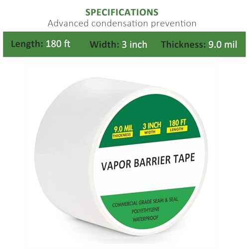 Vapor Barrier Tape 3" x 180', 9Mil White Polyethylene Tape for Crawl Spaces & Moisture Barriers, Waterproof & Seam Tape for Underlayment, Insulation, and Plastic Liners