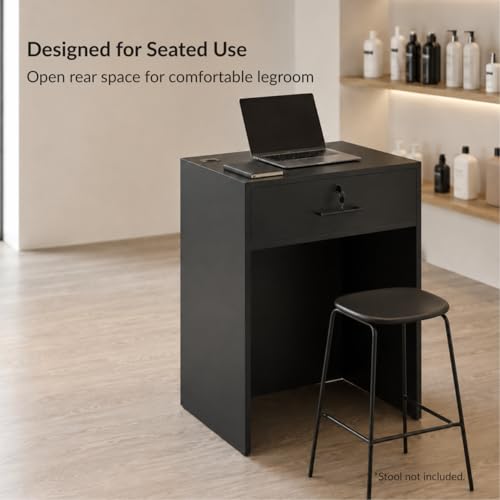 AGATEO Host Stand with Drawer – Small Black Reception Desk, 26in Checkout Counter