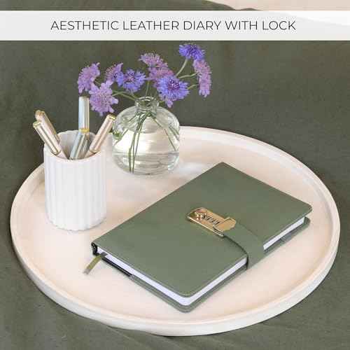 Aesthetic Diary with Lock ? Beautiful Leather Journal with Easy to Change Code Lock & Refillable Pages ? Quality Planner for Women with Bookmark & Pen Holder to Securely Protect Thoughts & Memories