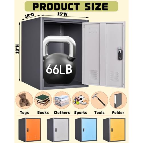20" H Metal Locker Storage Cabinet, Lockable Cabinet, Small Lockerfor Employees, Lockable 1 Door with 2 Hooks Organizer for Bedroom, School, Office, Playroom, Daycare, Garage